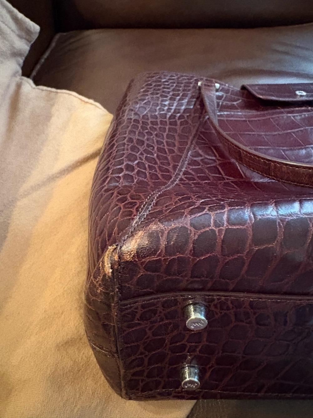 Monsac Brown Croc-Embossed Leather Tote Bag - Picture 8 of 13